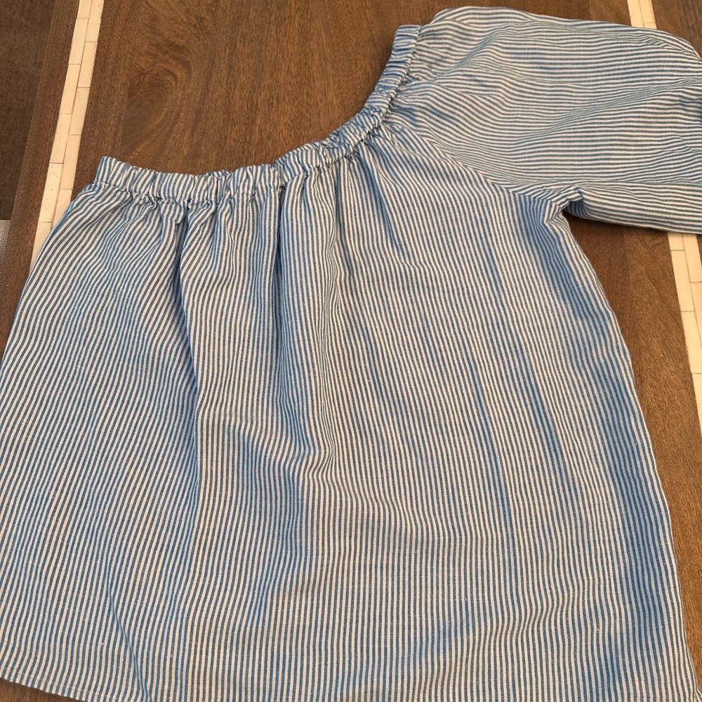 LOFT Linen Blend Blue Striped Two-Piece Set (XS Petite) - Picture 7 of 11